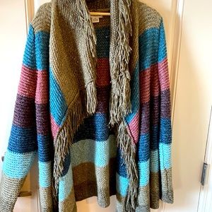 Brown Knit Fringe Cardigan